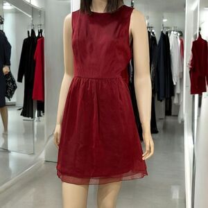 Garnet Red Sleeveless Satin Fit & Flare Above Knee Formal Dress - NEW